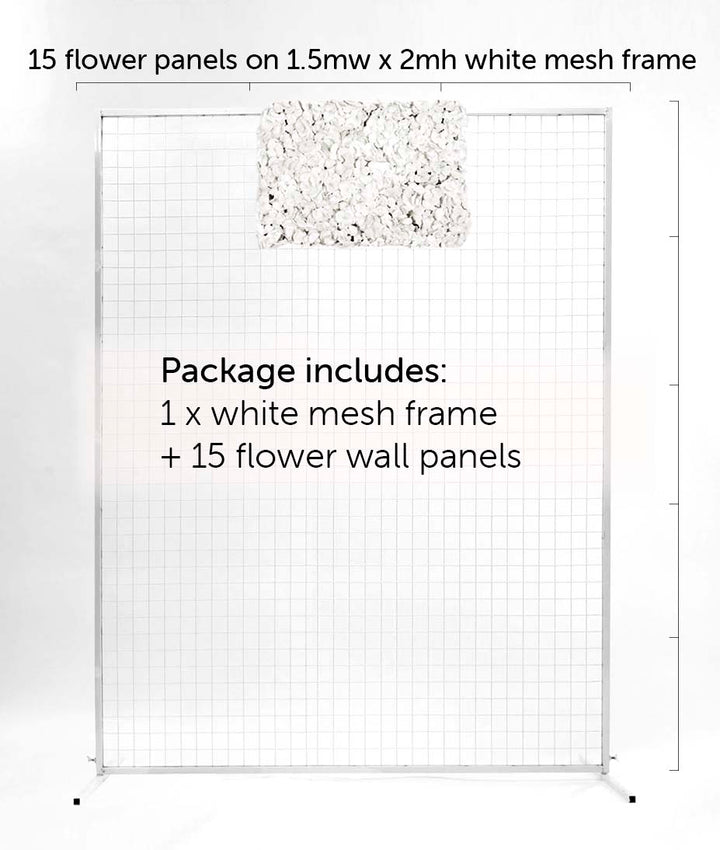 White Hydrangea Flower Wall + White Mesh Frame Freestanding COMBO - (2m x 1.5m) *BEST VALUE* details 2