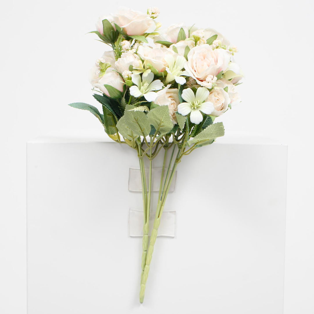 Artificial Rose Small Flower Bouquet - Spray Style - Blush (5cm heads)