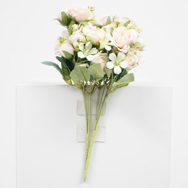 Artificial Rose Small Flower Bouquet - Spray Style - Blush (5cm heads)