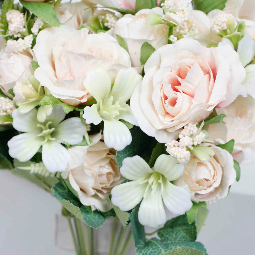 Artificial Rose Small Flower Bouquet - Spray Style - Blush (5cm heads)