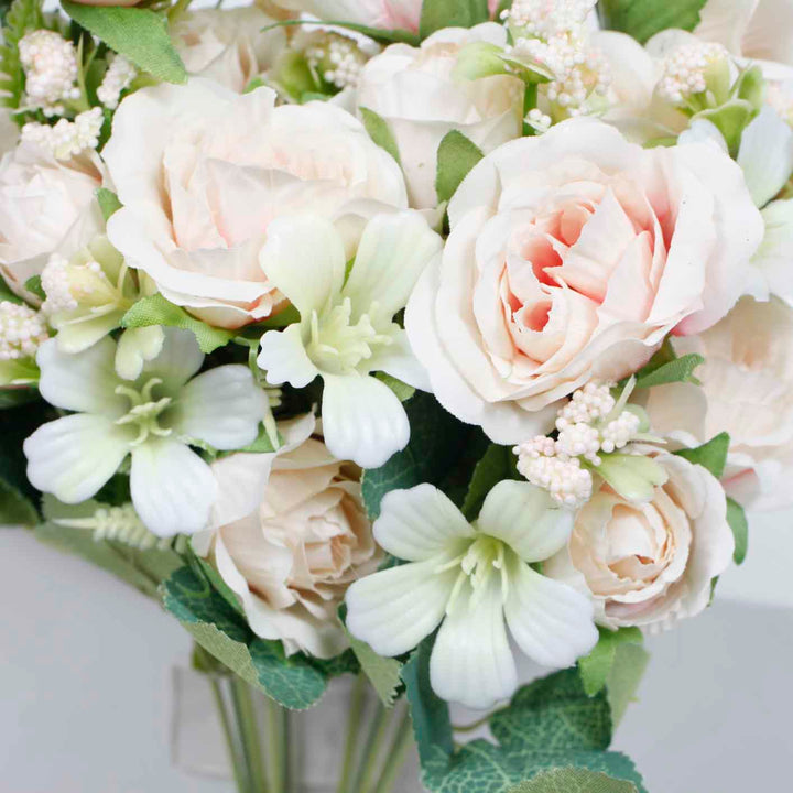 Artificial Rose Small Flower Bouquet - Spray Style - Blush (5cm heads)