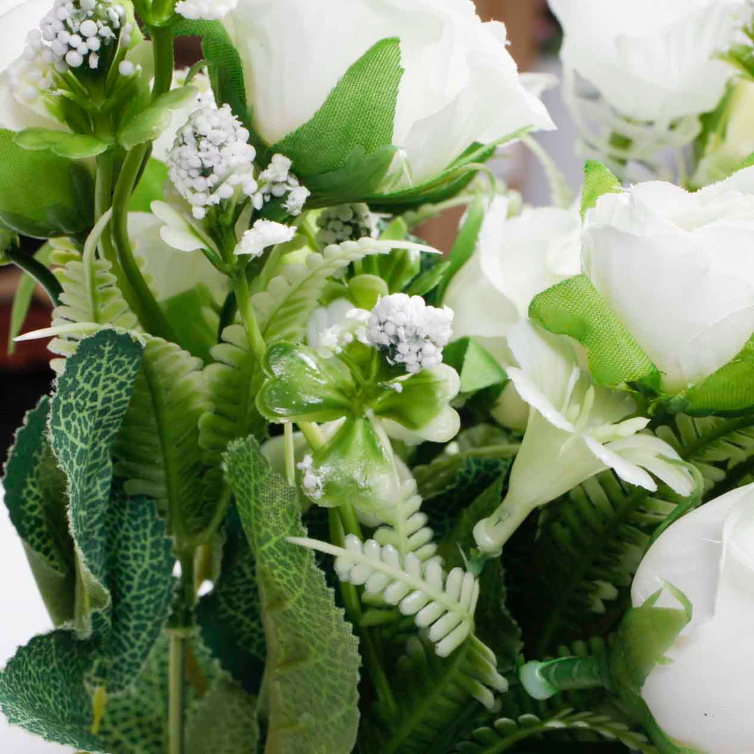 Artificial Rose Small Flower Bouquet - Spray Style - White (5cm heads)