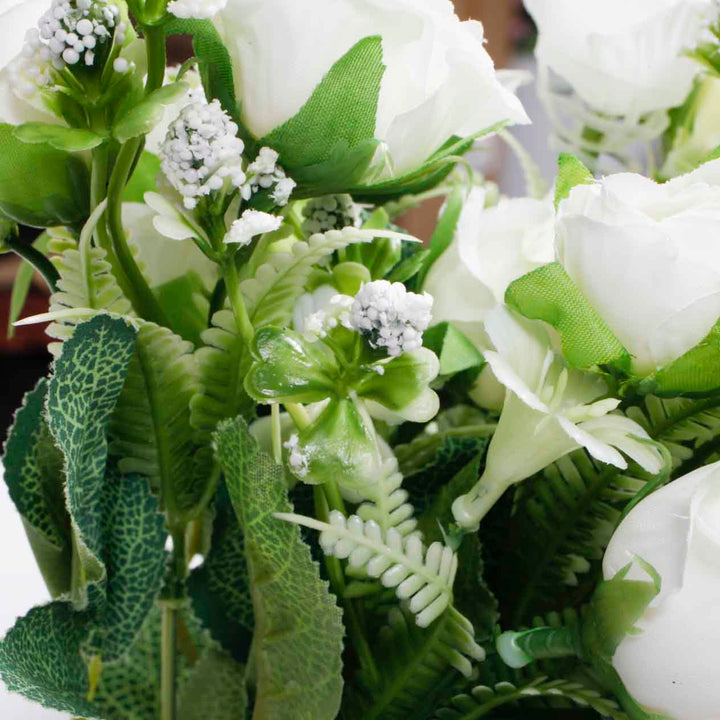Artificial Rose Small Flower Bouquet - Spray Style - White (5cm heads)