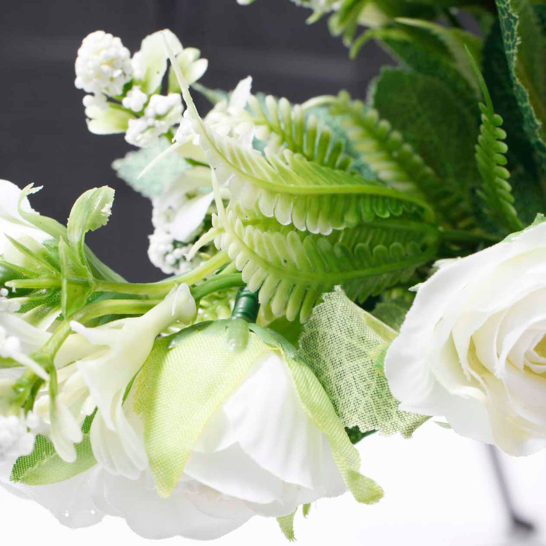 Artificial Rose Small Flower Bouquet - Spray Style - White (5cm heads)