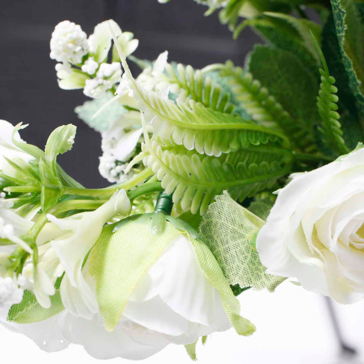 Artificial Rose Small Flower Bouquet - Spray Style - White (5cm heads)