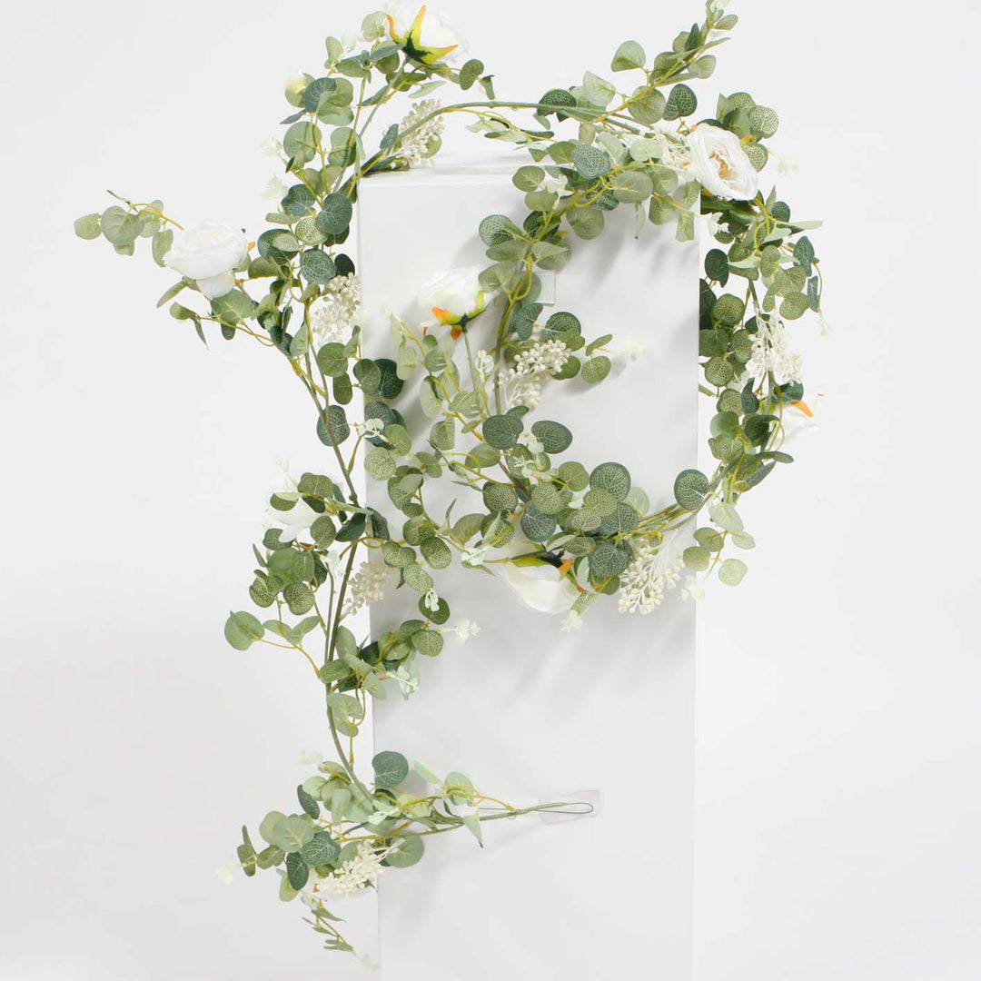 Silver Dollar Eucalyptus & Rose Garland - Slim (2m)