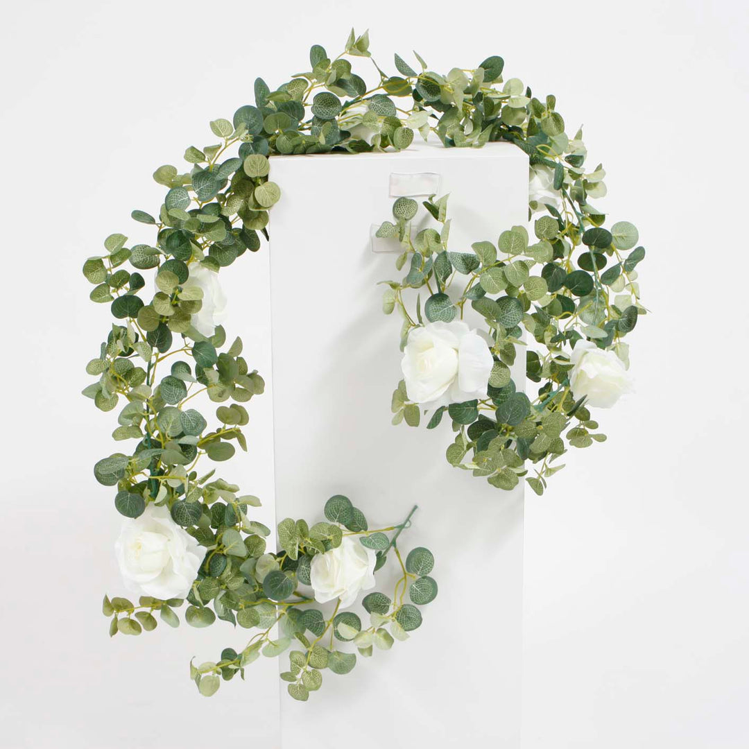 Silver Dollar Eucalyptus & Rose Garland - Regular (2m)