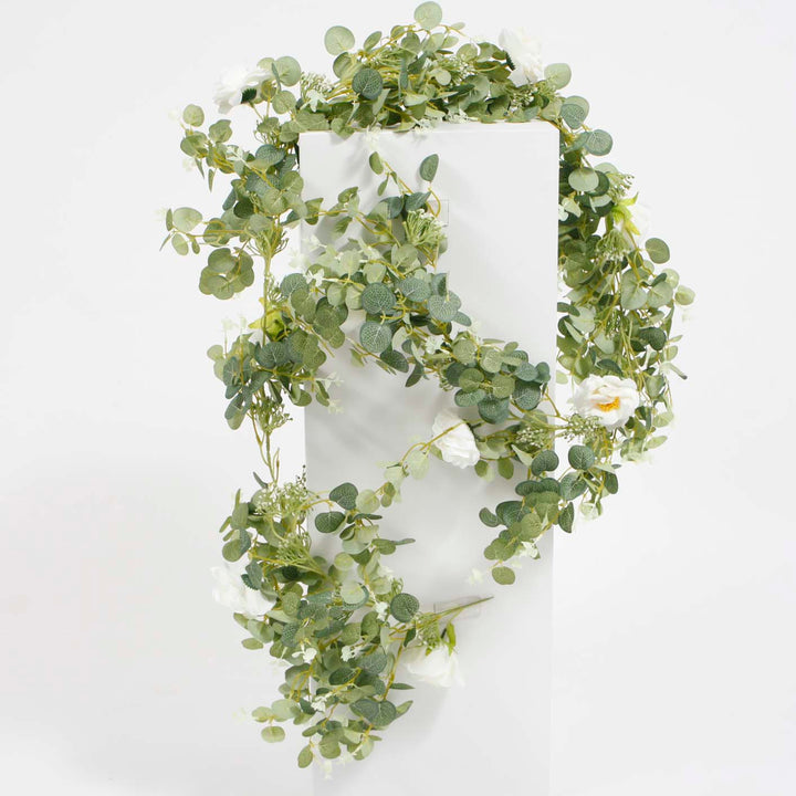 Silver Dollar Eucalyptus & Rose Garland - Thick (2m)