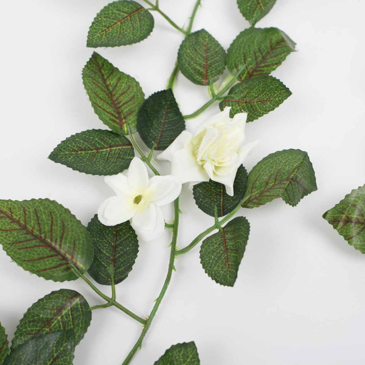 CLEARANCE 2pc Rose Artificial Flower Vine - 4cm Head - White (1.6m)