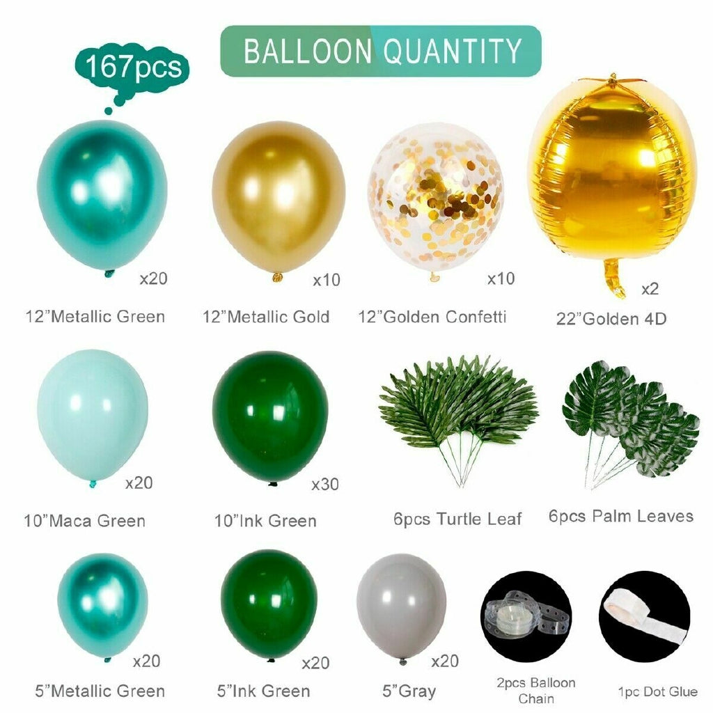 CLEARANCE Balloon Garland Kit - Jungle - Green & Gold with Leaves (167pc)
