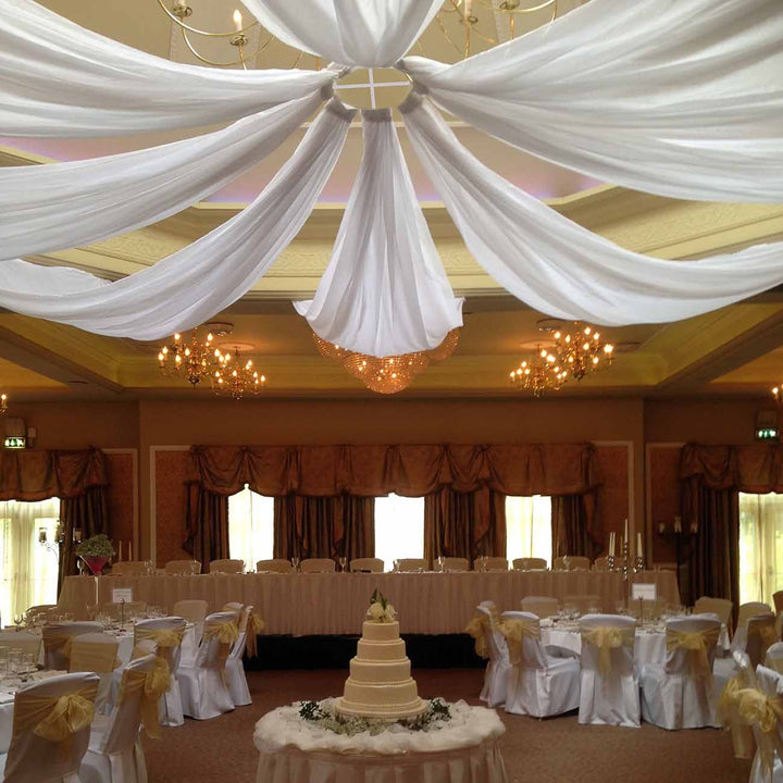 8pc Ceiling Drape Package (Ice Silk Satin & Cross Centre Ring) - White