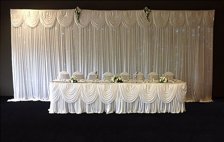 Ice Silk Satin Table Skirting + BONUS Clips - White (3m)