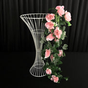 Artificial Pink Rose Bouquet on White hour glass iron stand
