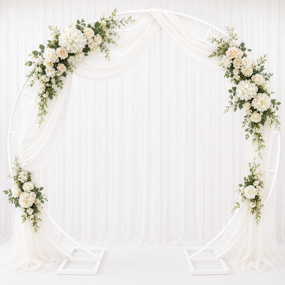 Wide Round Wedding Stand Arch Decoration Frame - White (2.2m x 2.4m) ambiance