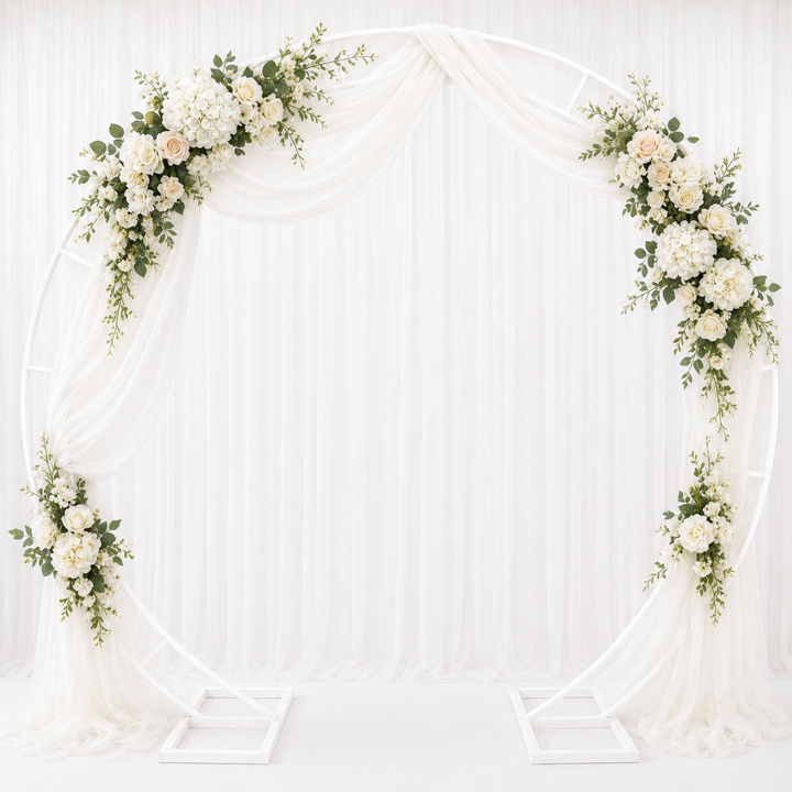 Wide Round Wedding Stand Arch Decoration Frame - White (2.2m x 2.4m) ambiance