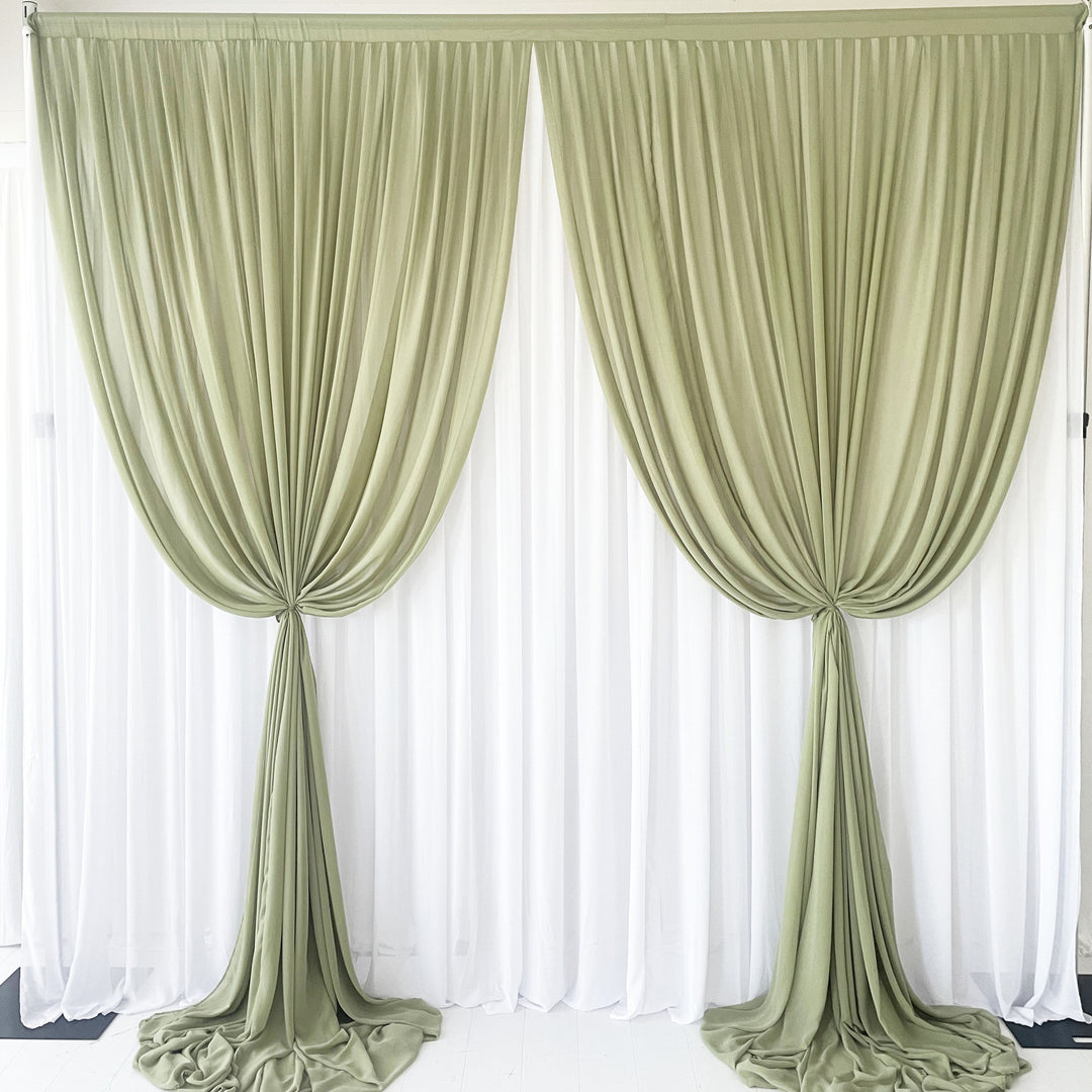 Chiffon Layered Backdrop Curtain 3mx3m - Sage & White