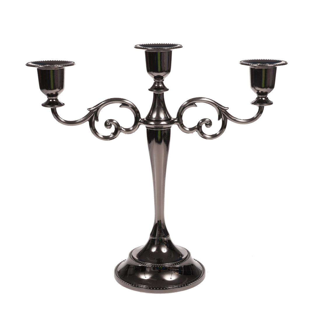 3 Arm Antique Candelabra - Black Silver (26cm) Front View