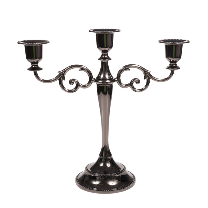 3 Arm Antique Candelabra - Black Silver (26cm) Front View