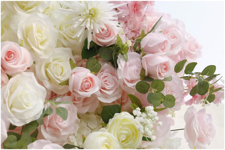 3D Flower Wall Backdrop Curtain - White & Pink (3x3m ROLL UP) close up 1