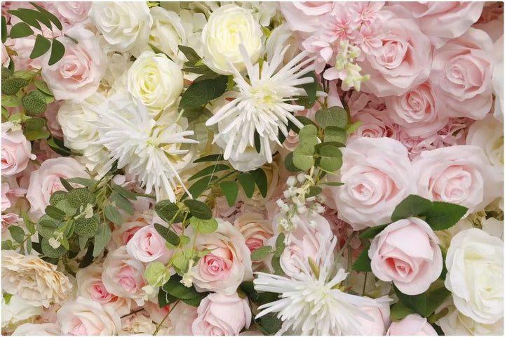 3D Flower Wall Backdrop Curtain - White & Pink (3x3m ROLL UP) close up 2