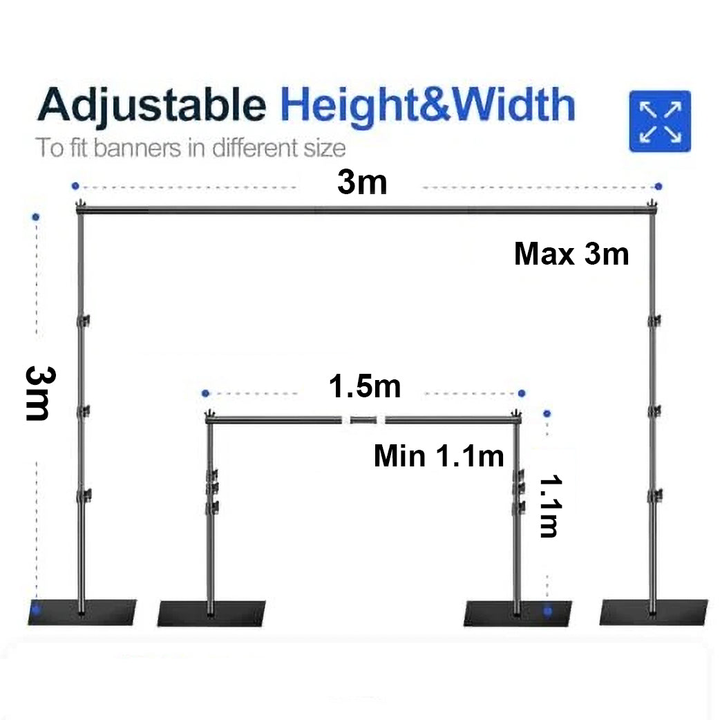 Adjustable Backdrop Stand With Steel Base - Black (3x3m) adjustable