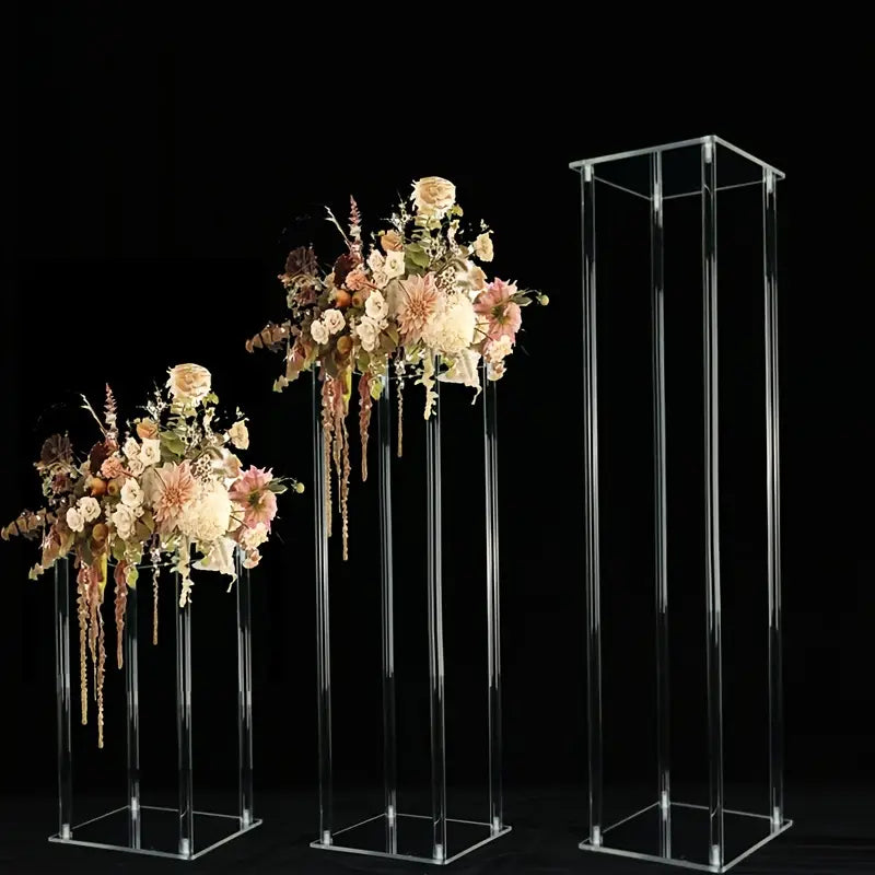 Clear Acrylic Plinth with flowers in set of 3