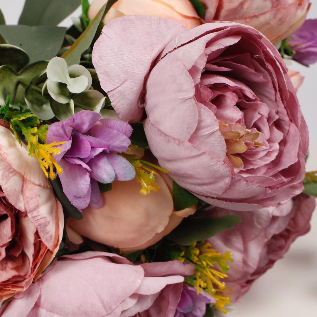 Artificial Rose Flower Bouquet (10cm heads) - Blush Peach and Mauve - Spray Style