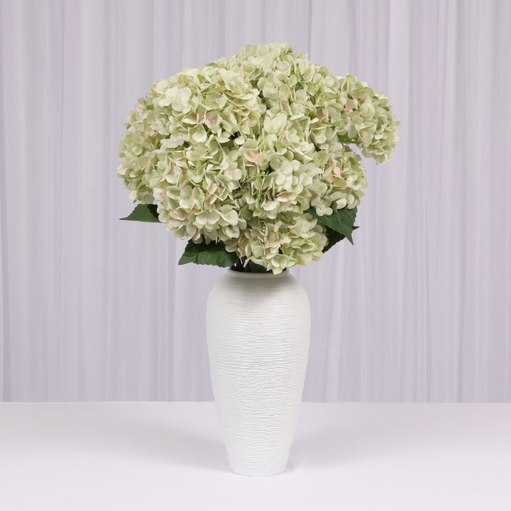 Artificial Hydrangea - Light Green, bunch of 12 in a white vase