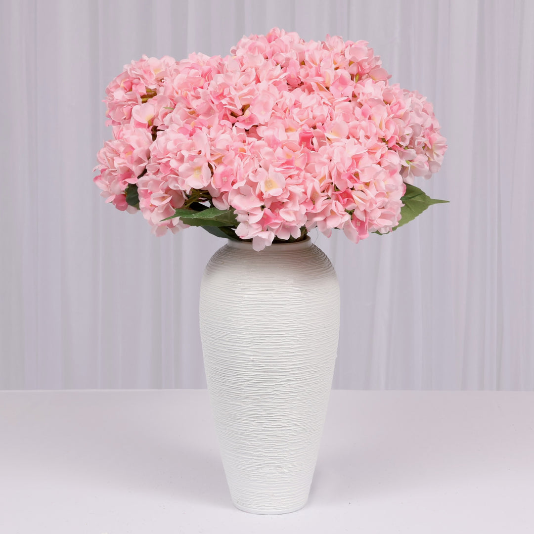 Artificial Hydrangea - Light Pink, bunch of 12 in a white vase