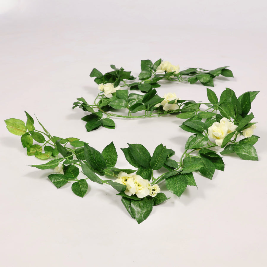 2pc Rose Artificial Flower Vine - 4cm Head - White (1.6m)