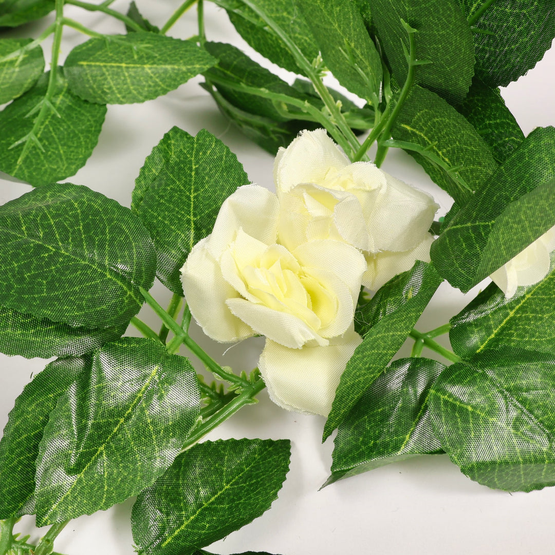 2pc Rose Artificial Flower Vine - 4cm Head - White (1.6m) close up of flowers