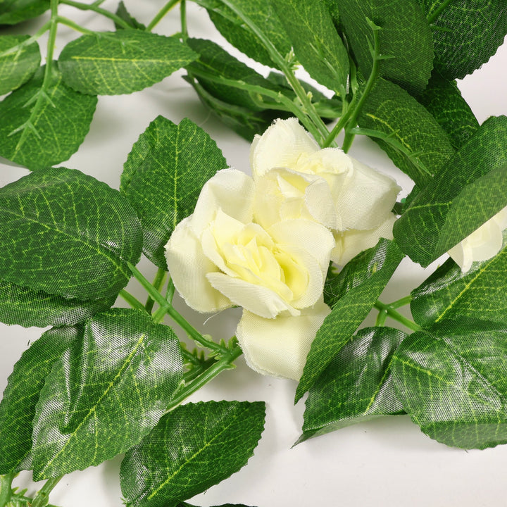 2pc Rose Artificial Flower Vine - 4cm Head - White (1.6m) close up of flowers