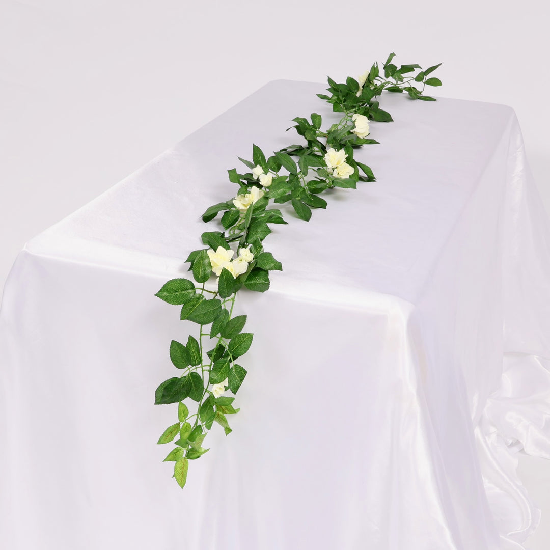 2pc Rose Artificial Flower Vine - 4cm Head - White (1.6m) as table runner