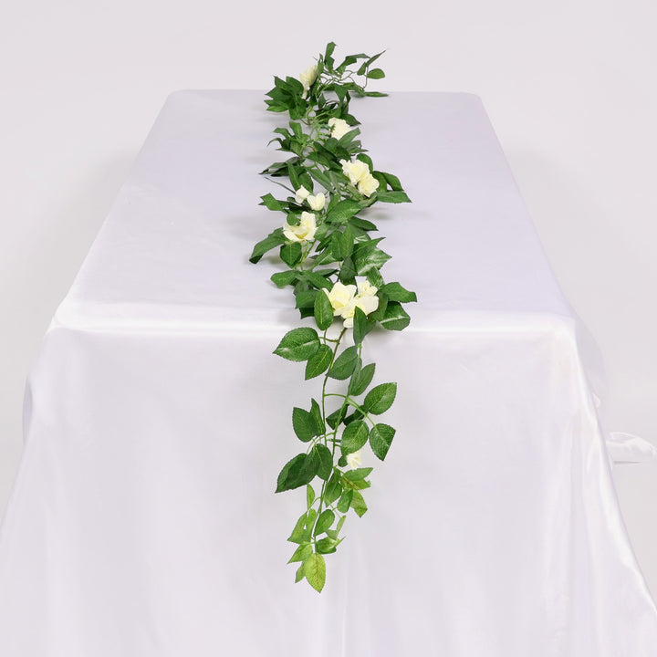 2pc Rose Artificial Flower Vine - 4cm Head - White (1.6m) used as table runner