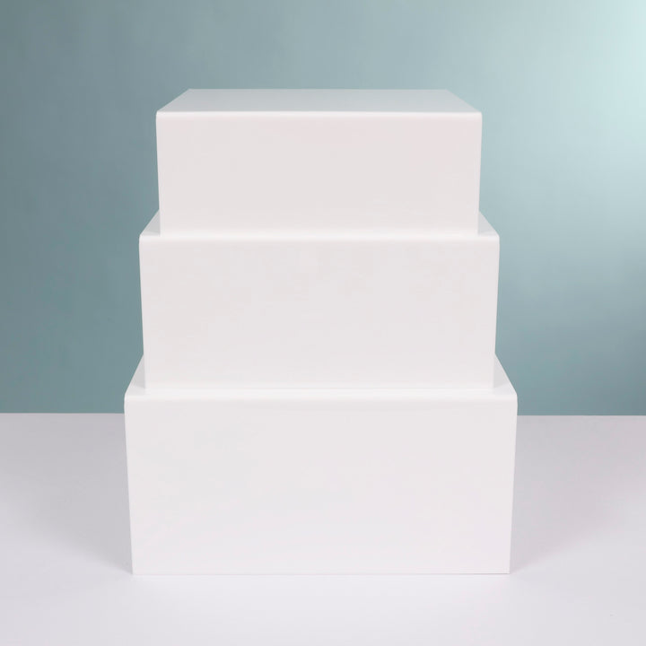 Acrylic Cube Table Riser Set - White (3pc) piled b