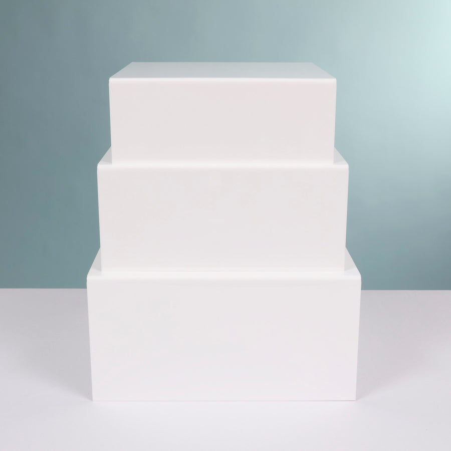 Acrylic Cube Table Riser Set - White (3pc) piled b