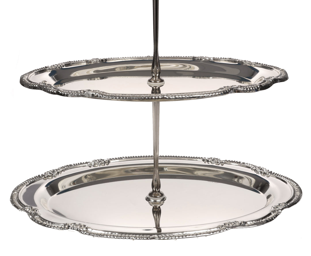 Antique Metal 3 Tier Cake Stand - Silver Close Up Bottom 