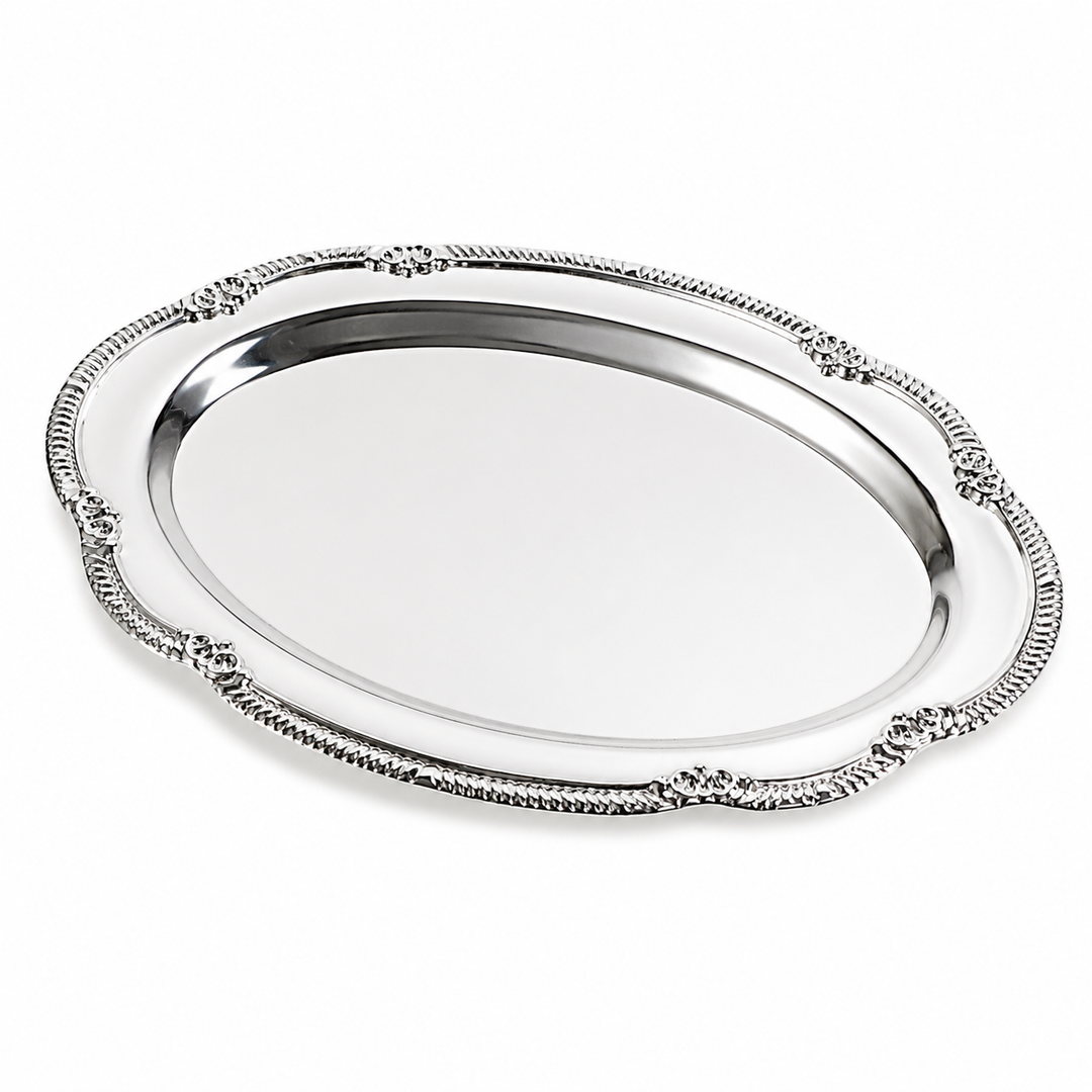 Antique Metal Serving Tray - Silver (28cm)