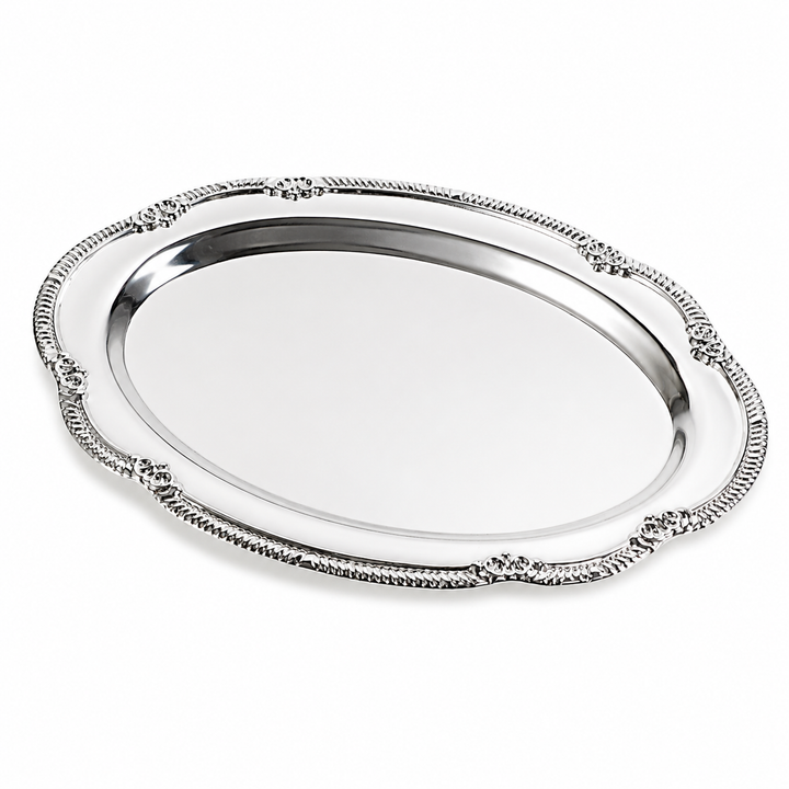 Antique Metal Serving Tray - Silver (28cm)