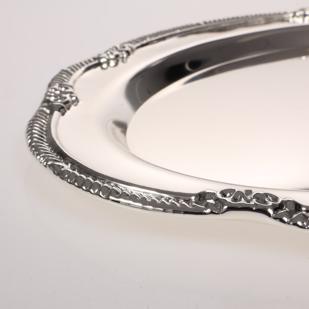 Antique Metal Serving Tray - Silver (28cm) Close Up