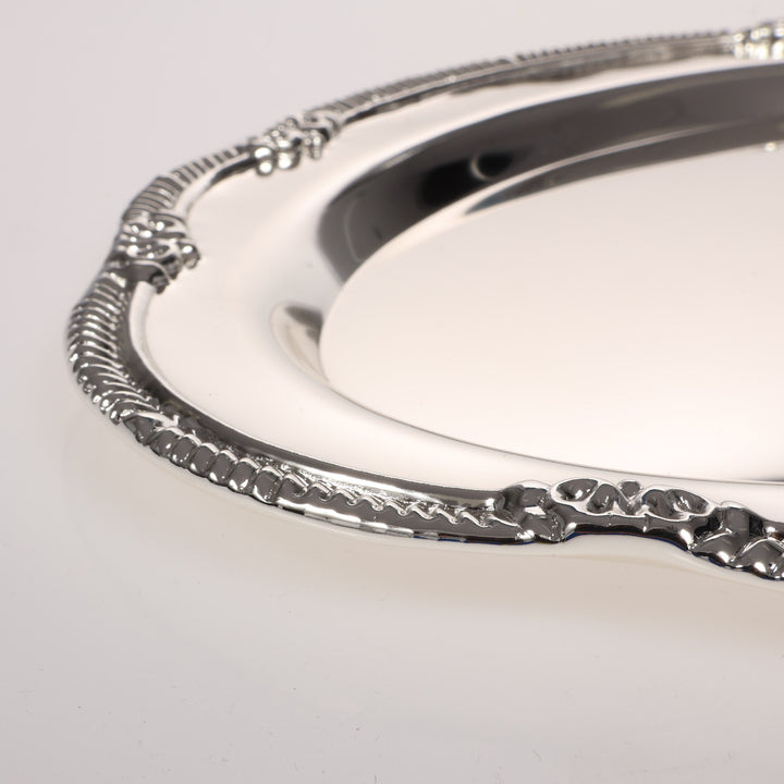 Antique Metal Serving Tray - Silver (28cm) Close Up