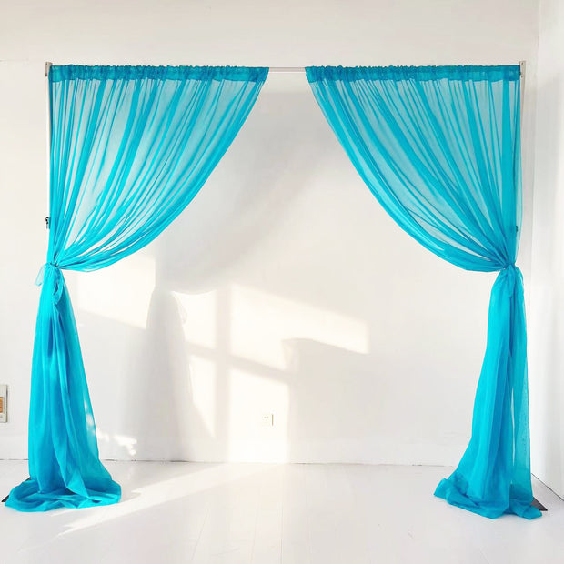 Aqua Blue voile curtain centre split and tied to side