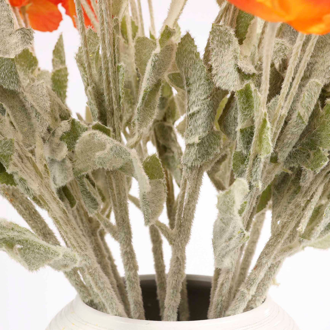 Artificial Poppy - Red leaves and stem close up
