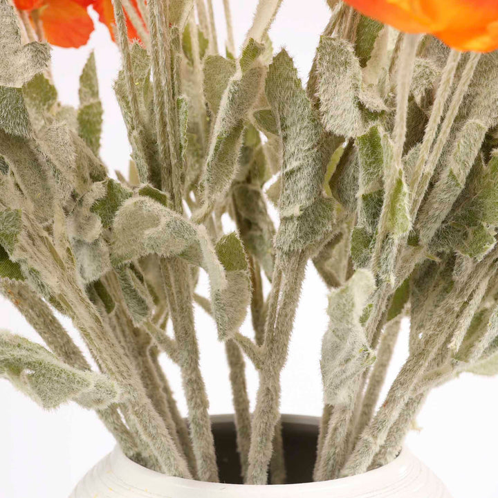 Artificial Poppy - Red leaves and stem close up