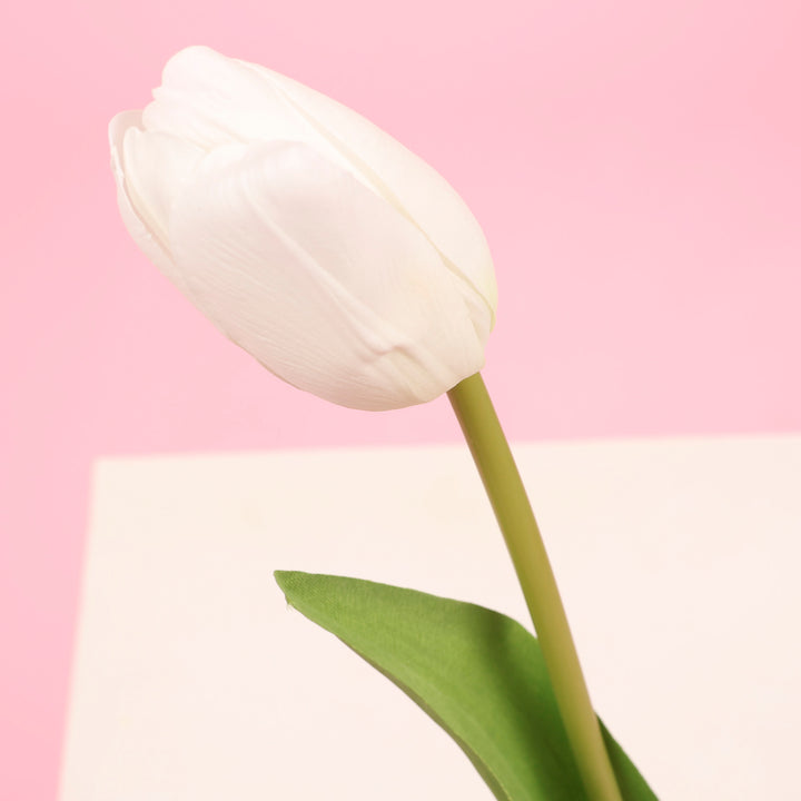 Artificial Tulip - White flower bud close up