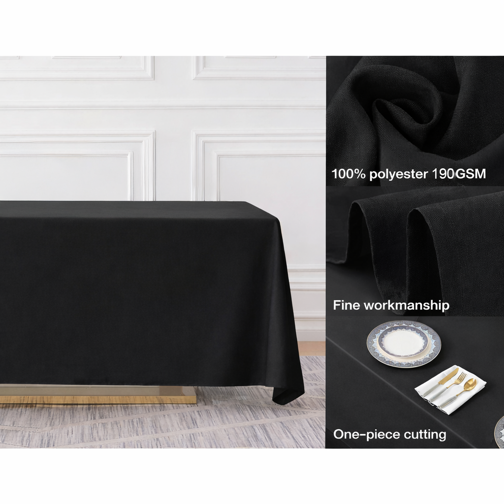 Black Rectangle Polyester Tablecloth Fabric Quality 
