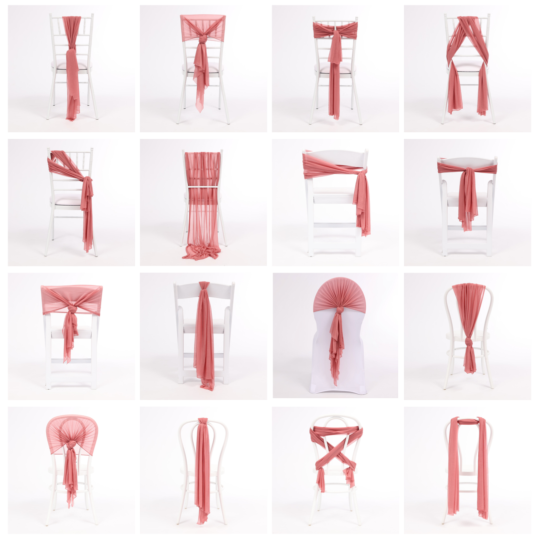Sheer Stretch Crepe Chiffon Chair Sashes - Dusty Rose