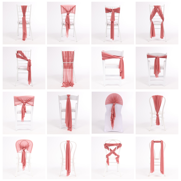 Sheer Stretch Crepe Chiffon Chair Sashes - Dusty Rose