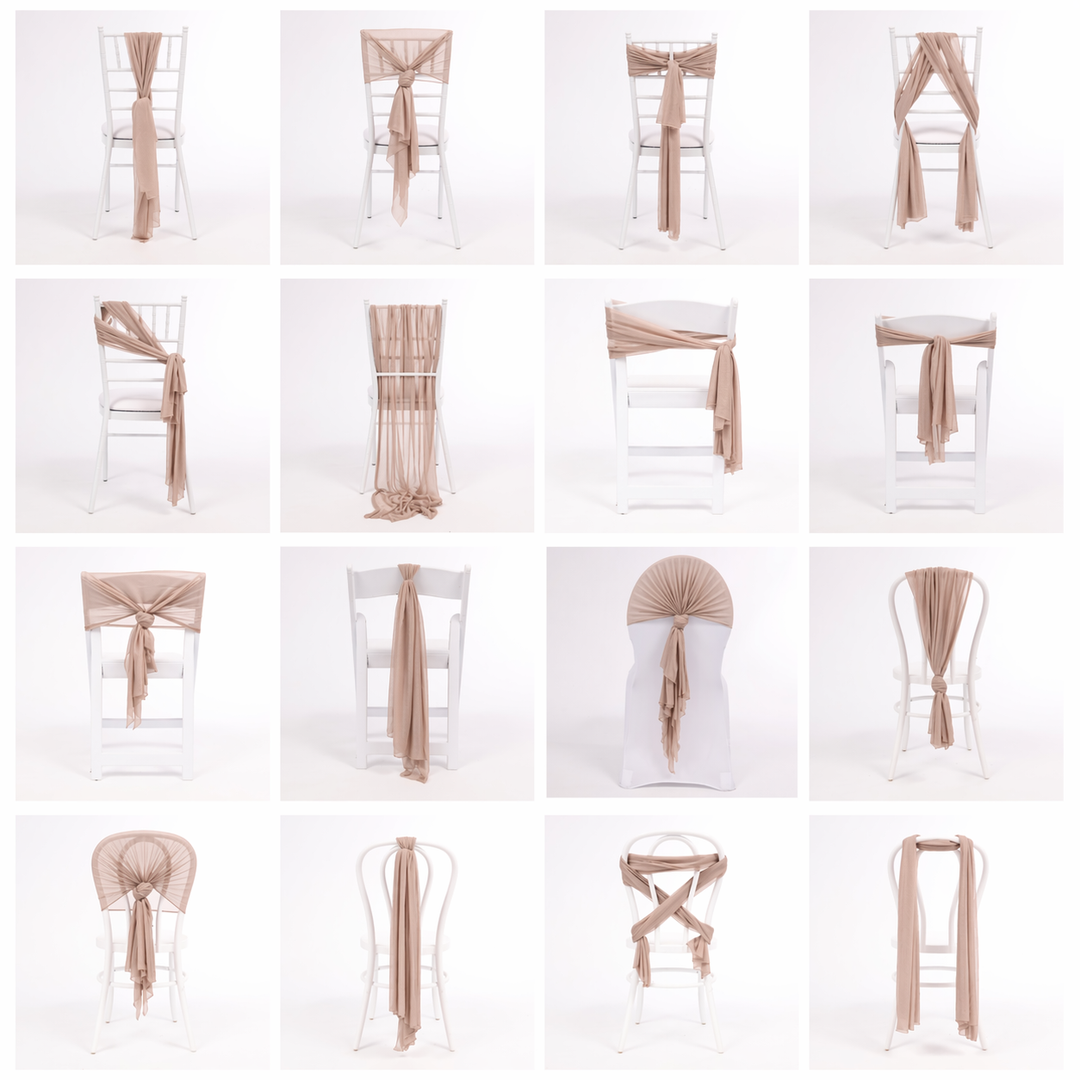 CLEARANCE Sheer Stretch Crepe Chiffon Chair Sashes - Taupe
