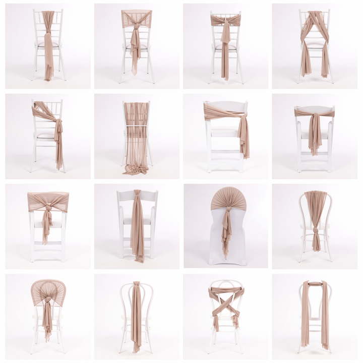CLEARANCE Sheer Stretch Crepe Chiffon Chair Sashes - Taupe